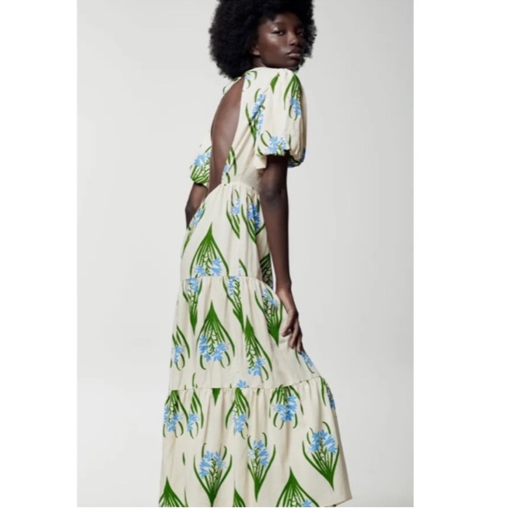 Zara Sofia Women’s Ecru Floral Printed Linen Cotton Midi Dress S